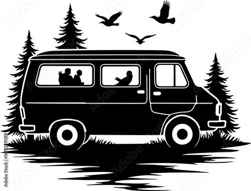 vector illustration of a bus, bus, car, transport, transportation, travel, vehicle, road, vector, coach, van, isolated, illustration, tour, vintage, city, auto, public, red, old, cartoon, retro, passe