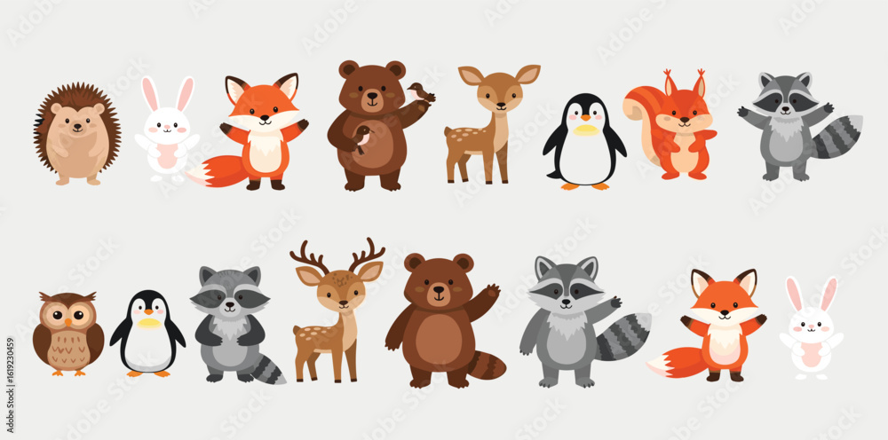 Fototapeta premium Watercolor Illustration Cute Woodland Animals in Autumn Season with Pumpkins and Leaves