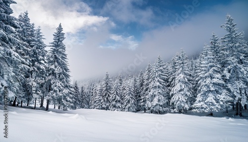 Wallpaper Mural tranquil winter wonderland scene with a forest of tall pine trees heavily laden with fresh powdery snow under a soft overcast sky or gentle snowfall Torontodigital.ca