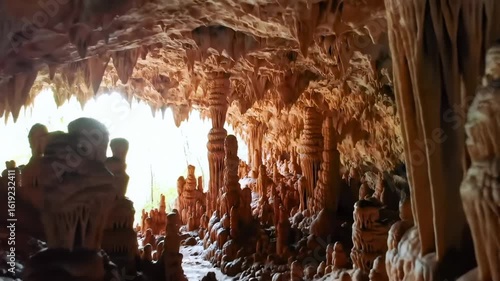 Cave formations illuminated by sunlight