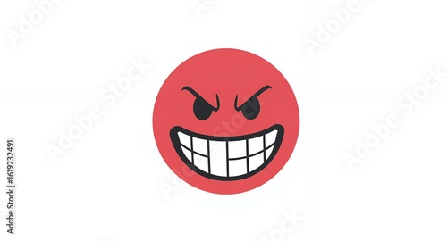 Angry Red Emoji Evil Grin Mean Face Cartoon Expression Vector Illustration