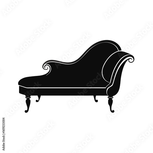 Black silhouette of a chaise lounge sofa on a white background