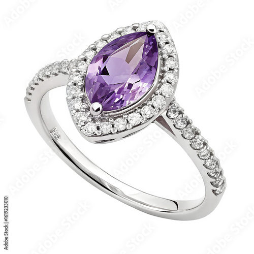 Elegant marquise cut amethyst ring with diamond halo and band