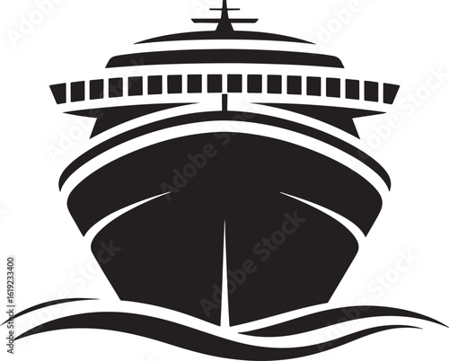 Front view silhouette of a large cruise ship sailing on wavy water