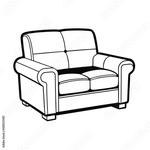 Modern black outline recliner sofa vector illustration
