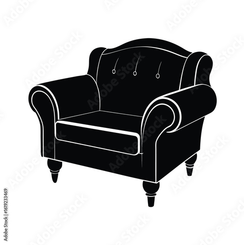 Modern black silhouette of a recliner sofa on a white background