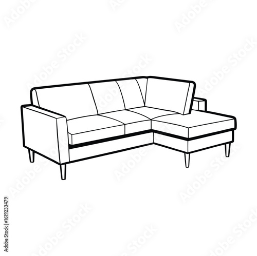 Modern sectional sofa with clean black outline on white background