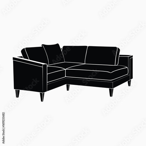 Modern sectional sofa black silhouette on white background