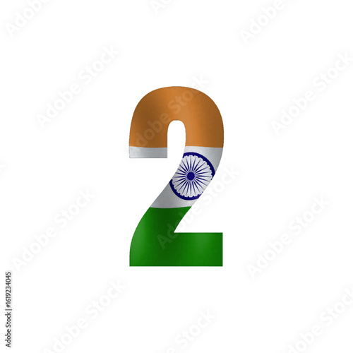 The number two, styled with the Indian flag's colors and Ashoka Chakra.