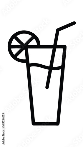 Tall glass drink with lemon slice and straw beverage