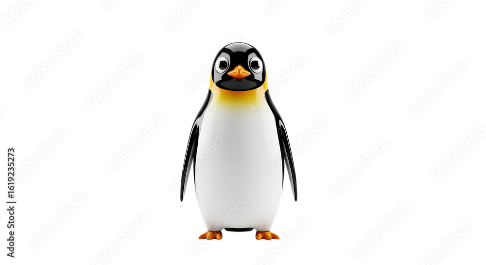 Fototapeta premium A cartoon penguin stands facing forward against a white background.