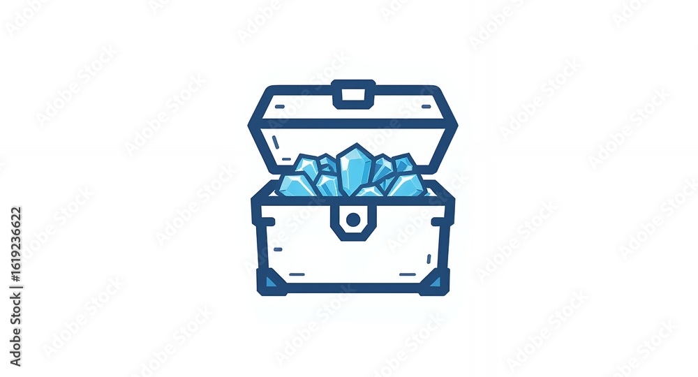 Open Treasure Chest Filled with Blue Crystals Illustration Open Treasure Chest Filled with Blue Crystals Illustration