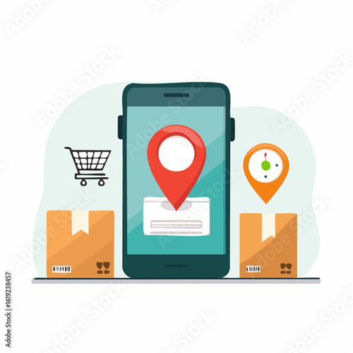 Smartphone app tracking online order delivery, showing location and estimated time of arrival.