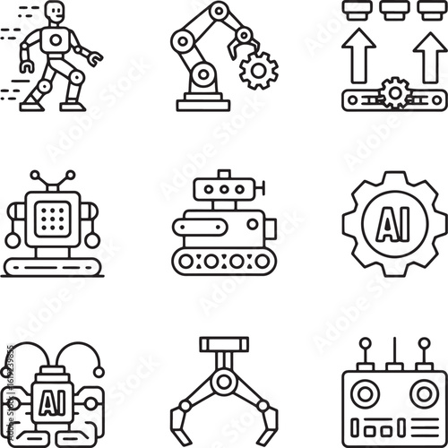 Robotics And Automation Line Icons Set With Industrial Gears