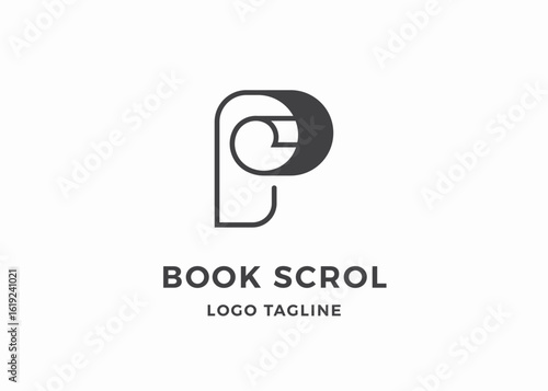 Initial Letter P with Spiral Curly Page or Paper Twirl Roll Scroll logo design