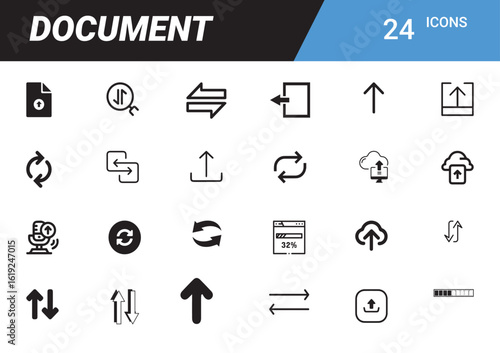Iconic Document and Interface Elements: A curated collection of 24 document icons, symbolizing various interface actions for streamlined digital interaction.