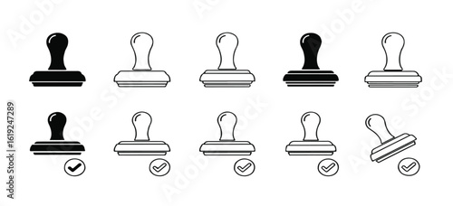 Rubber stamp vector icon set for approval with check mark symbol