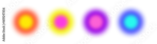 A collection of colorful circle gradient elements blurred with grainy and noise textures