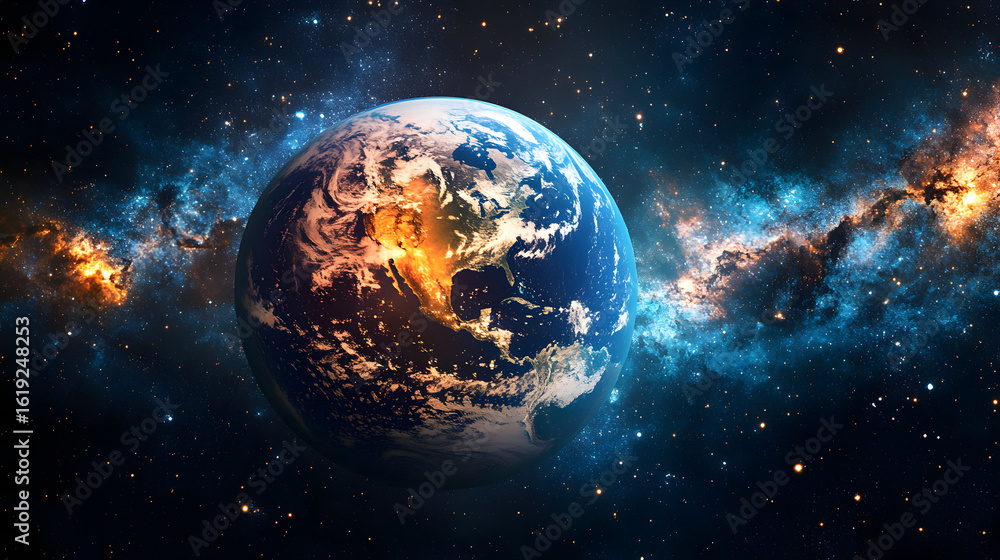 Obraz premium Planet earth in space nebula