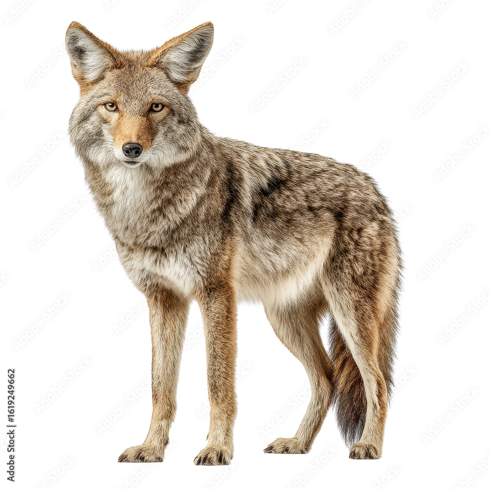 Fototapeta premium A stunning studio shot of a coyote against a black background., isolated on white background