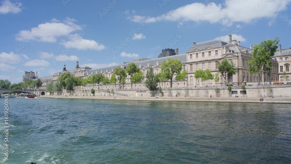 View of the Louvre Museum from cruise ship on Seine, Paris View of the Louvre Museum from cruise ship on Seine, Paris