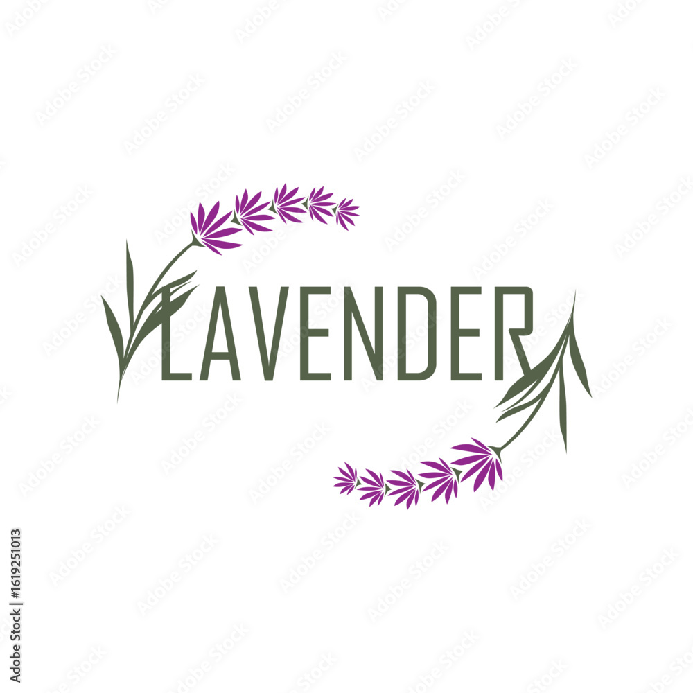 Obraz premium Lavender Logo, Simple Elegant Purple Flower Plant Vector, Greeting Card Design, Banner, Flower Ornament, Lavender Hand Drawn Wedding, Icon Symbol Illustration