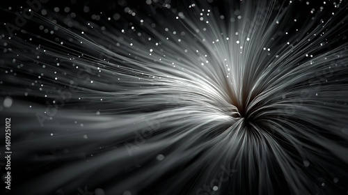 Abstract Fiber Optics Bursting with Light and Energy, Black Background.