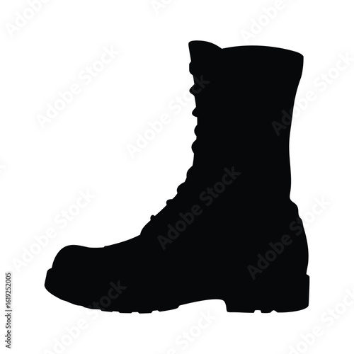 Black silhouette of a military boot vector graphic illustration army combat footwear design element