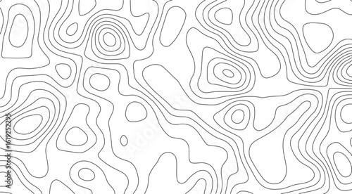 Topography relief vector design with elevation contour lines in minimalist white for geographic visualization, science media, and terrain maps
