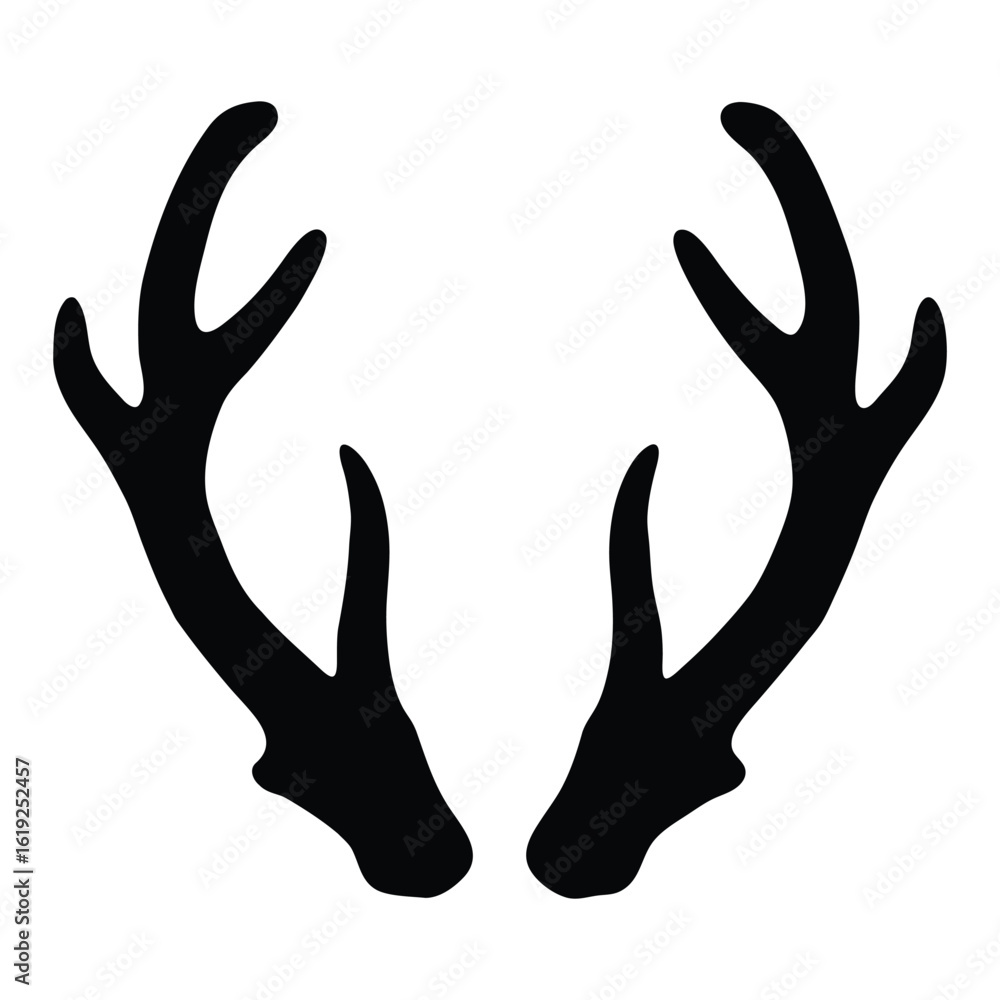 Obraz premium Antler silhouette vector illustration, deer antlers drawing, reindeer horns graphic design element, art