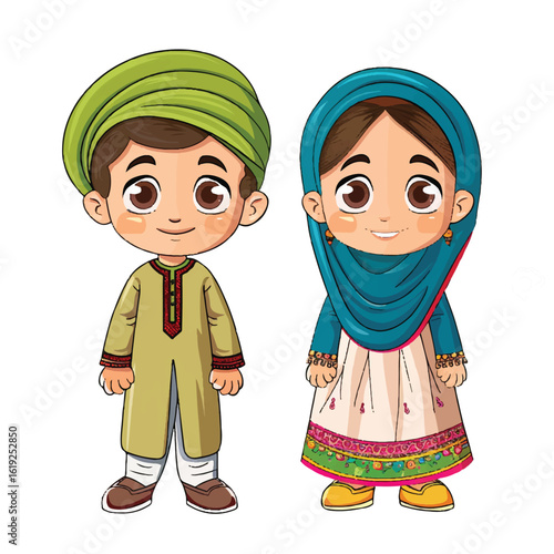 Cheerful South Asian Children in Traditional Garb