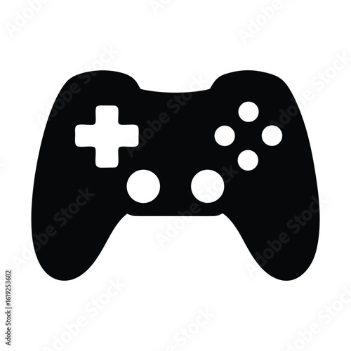 Black video game controller vector illustration for gaming console and entertainment design style