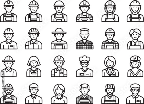 Diverse professions worker icons construction worker
