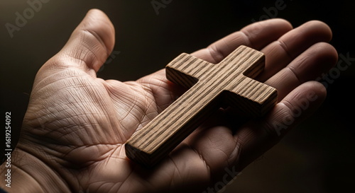 Close-Up Photo of Hand Holding Wooden Cross – Symbol of Faith and Devotion