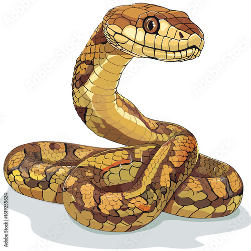 Detailed Illustration of a Coiled Snake with Textured Scales and Alert Gaze