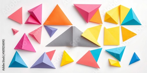 Free Download Set of various sized paper triangles, some layered,  geometric,  monochrome - GFXLoad