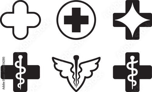 Medical symbols caduceus and crosses health healthcare vector