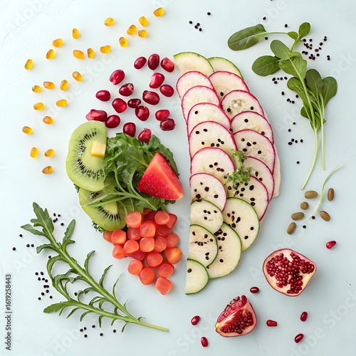 Vibrant Flat Lay Fruit Composition with Weight Scale