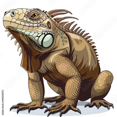 Detailed Illustration of a Green Iguana in a Seated Pose
