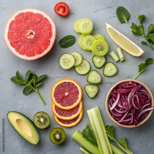 Top-Down View of Nutrient-Rich Fruits and Vegetables