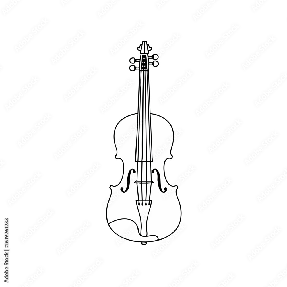 Fototapeta premium Detailed Black Outline of a Classic Violin, Musical Instrument.
