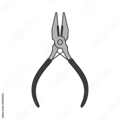Gray and Black Needle-Nose Pliers with Curved Handles, Isolated Tool