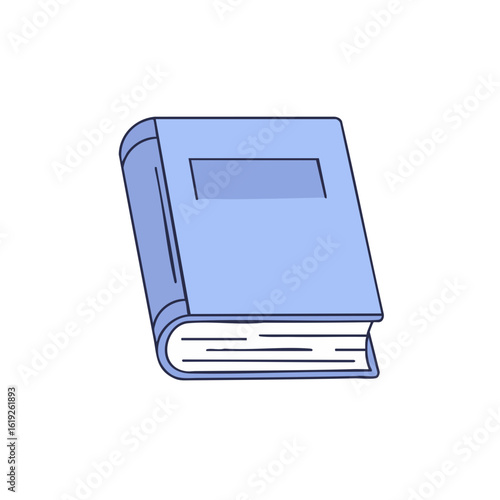 Stylized Light Blue Book with Dark Blue Outlines and Rectangular Label