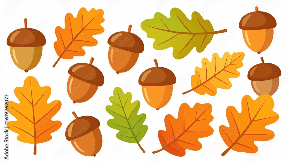 Obraz premium Autumn Leaves and Acorns Illustration
