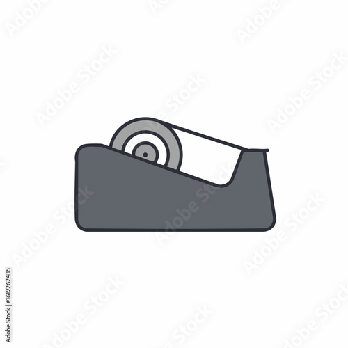 Gray tape dispenser with a roll of clear tape, simple cartoon style