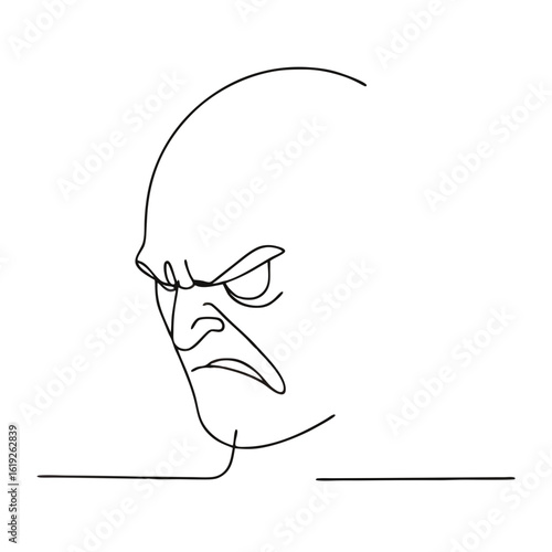 Angry man line art illustration with stern expression, feelings of irritation  