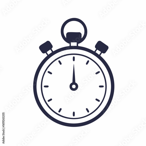 Stylized Stopwatch Icon with Short Hand Pointing Upward, Dark Blue Outline