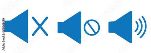 Speaker icon set. Mute and unmute volume signs vector 