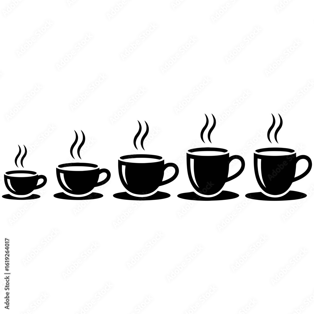 Obraz premium Progression of coffee cups with rising steam