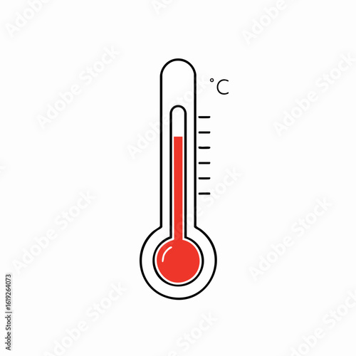 Red liquid thermometer indicating a moderate temperature in Celsius scale